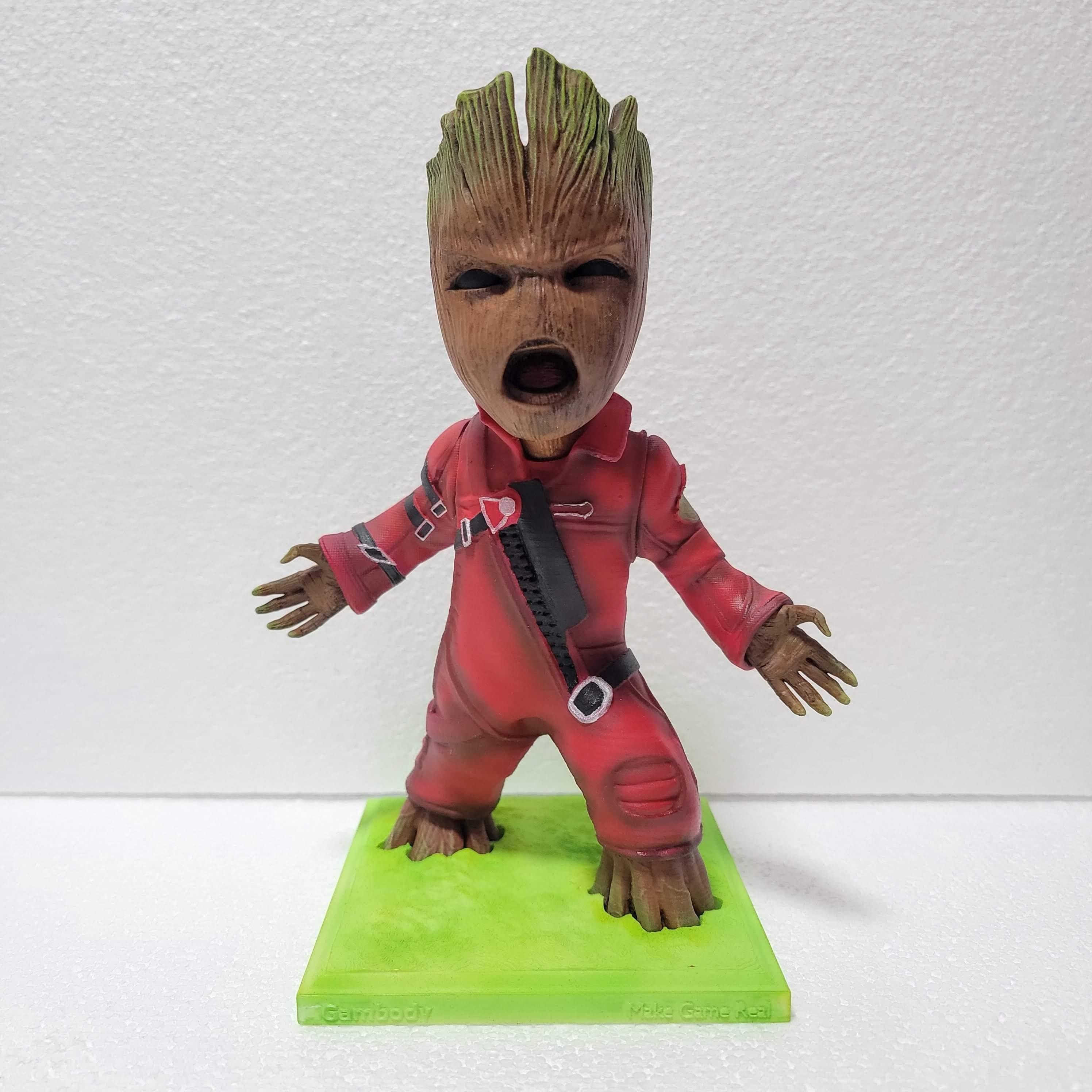 Hand-Painted Groot Figurine in Red Suit - 3D Printed Collectible Display Piece