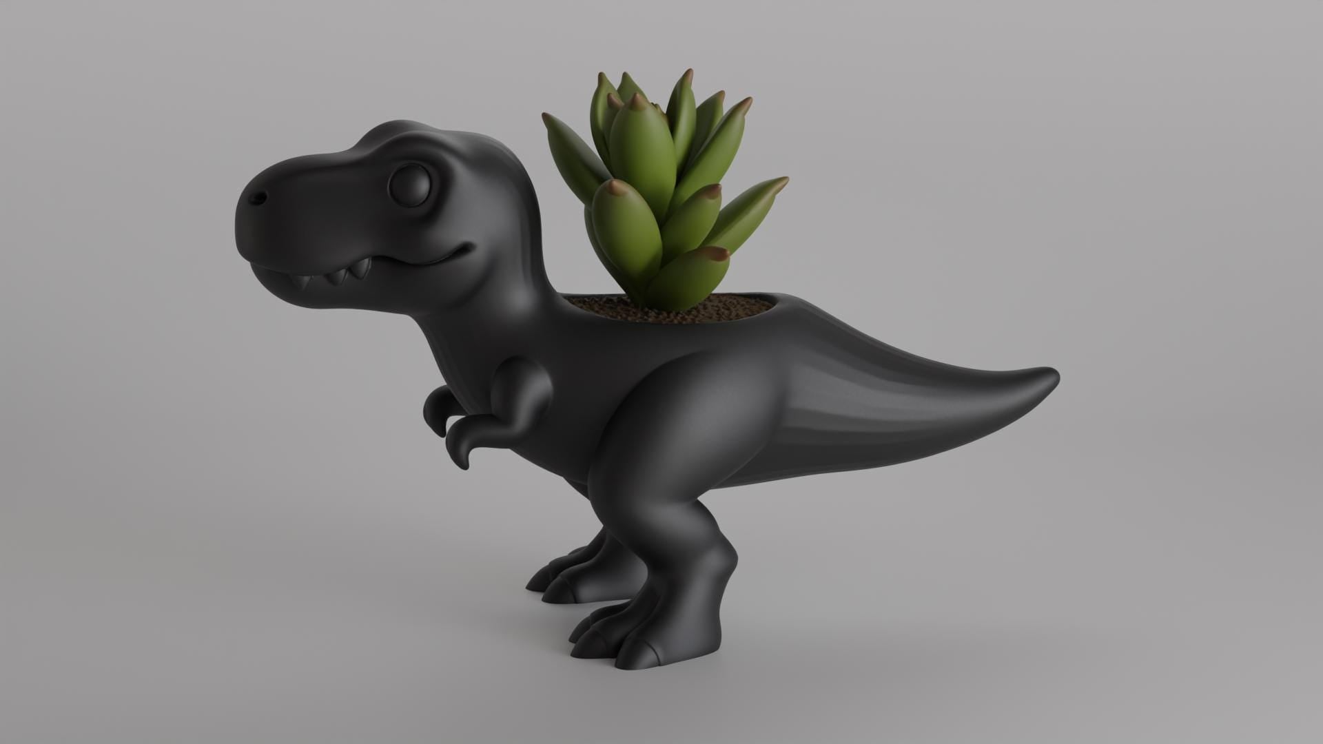 Adorable T-Rex Shaped Dinosaur Planter or Desk Organizer - 3D Printed in PLA, Matte Finish