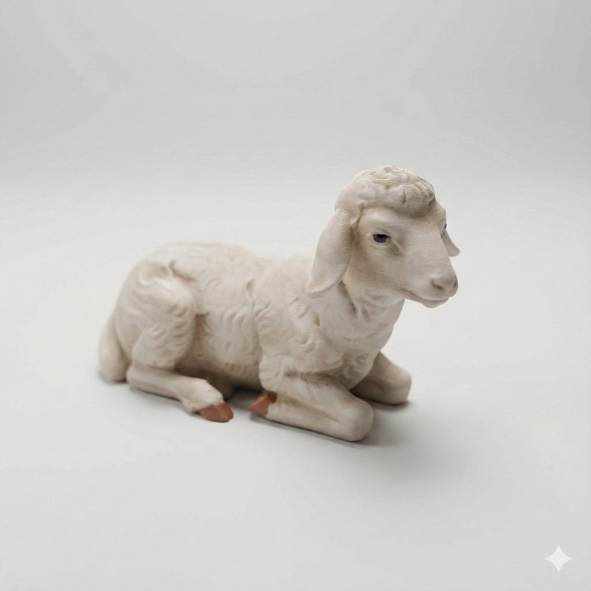 Olot Style Resting Lamb Figurine 3D Printed Nativity Sheep Companion Devotional Sculpture for Traditional Creche Display