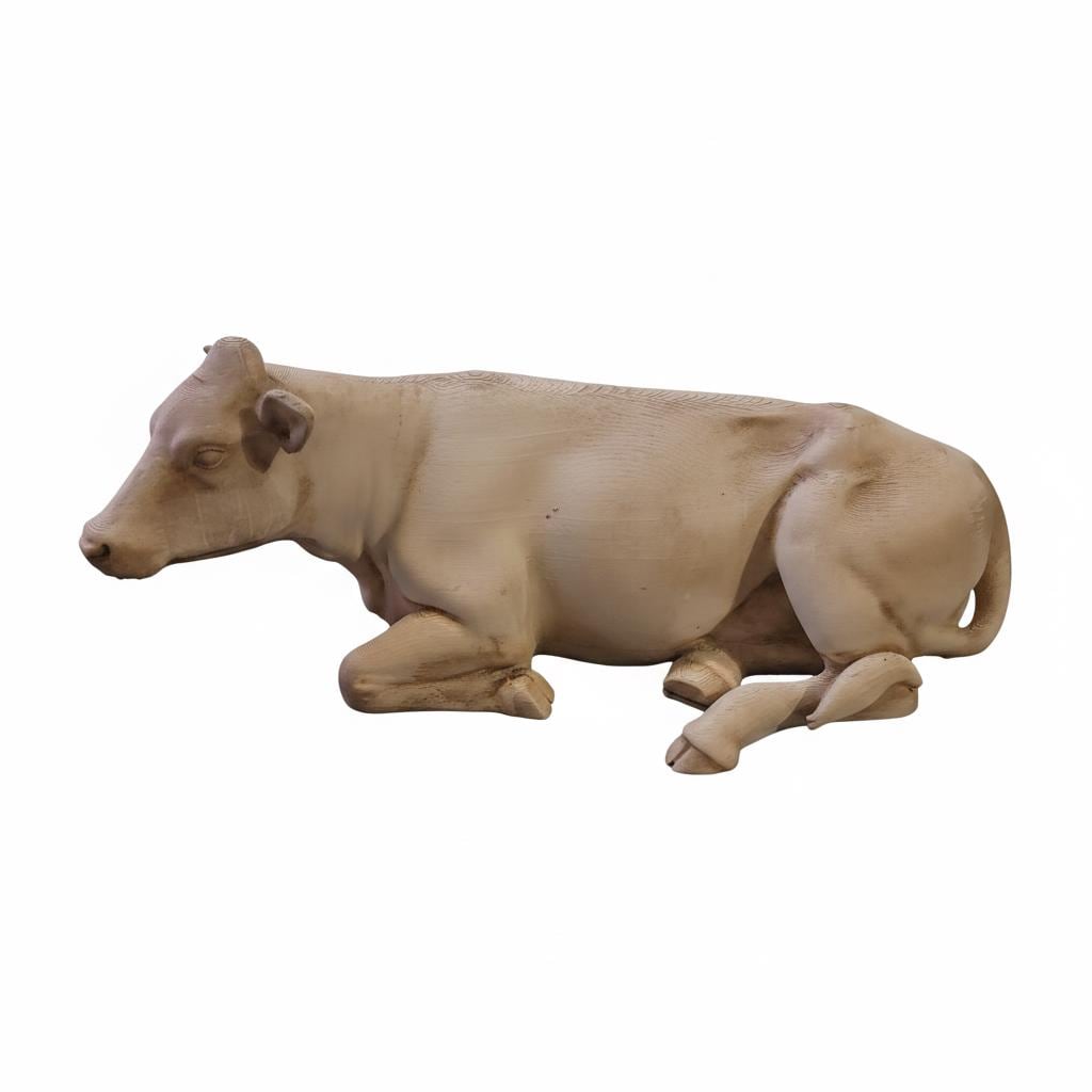 Hand-Painted Nativity Cow Figurine, Rustic Lying Cow for Christmas Manger Scene, Farm Animal Decoration for Holiday Display Sets