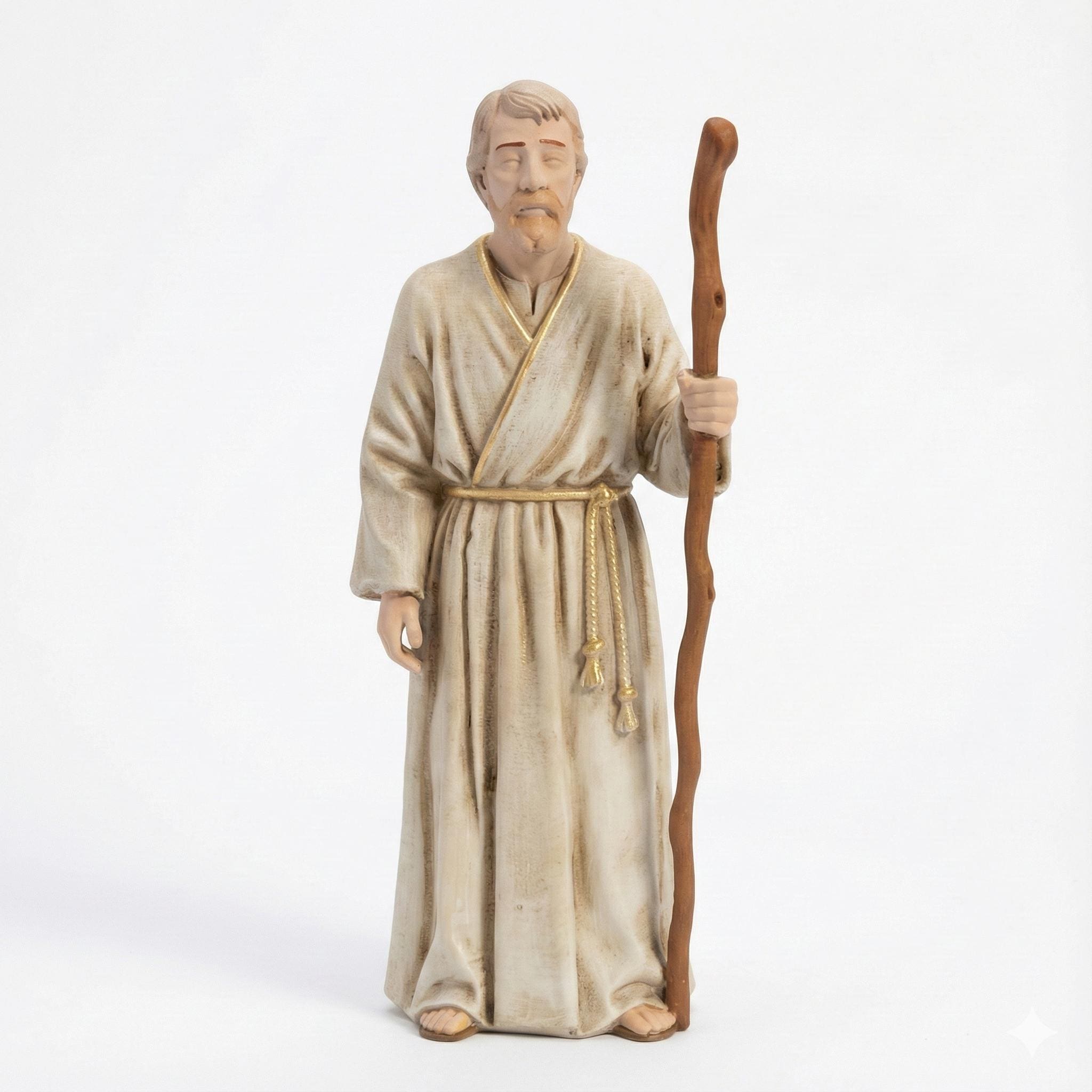 Standing Shepherd Nativity Figurine with Staff Hand Painted Rustic Finish Christmas Creche Figure Traditional Holiday Decor