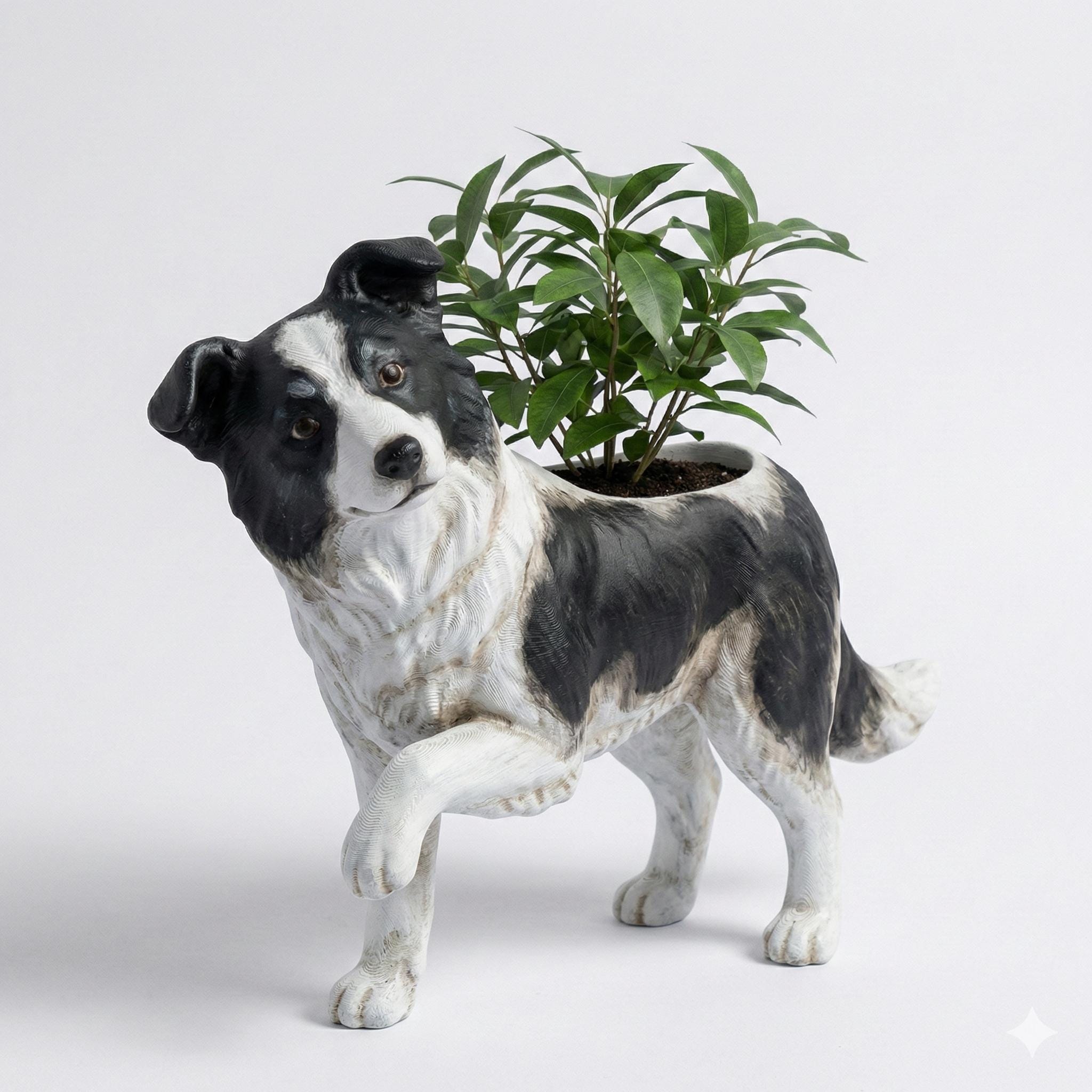 Border Collie Dog Planter Figurine Indoor Decorative Flower Pot Hand Painted Style Modern Pet Lover Home Decor Gift