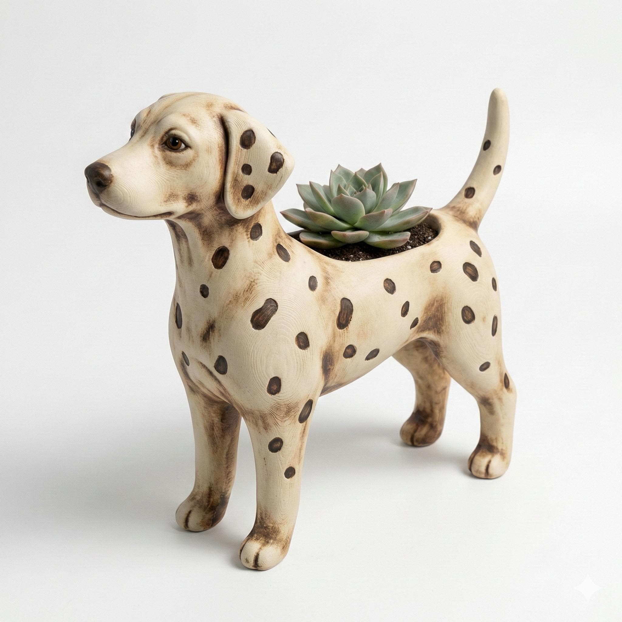 Dalmatian Dog Planter Decorative Indoor Pot with Sculptural Spotted Finish for Succulents Cacti Desk Decor Gift Idea