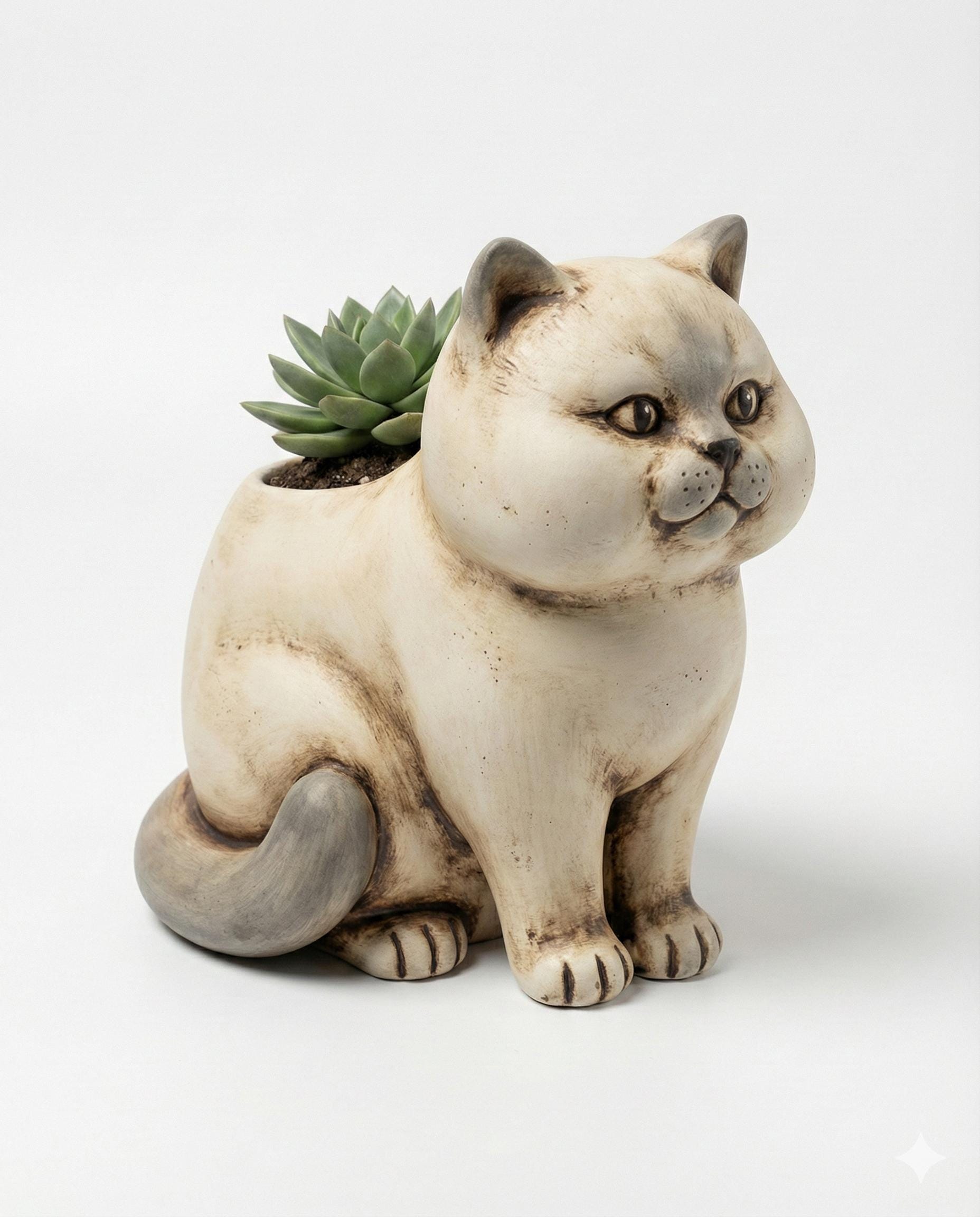 Cute Chubby Cat Planter Sculpture for Succulents or Desk Storage Decorative Animal Pot Home Office Gift Idea