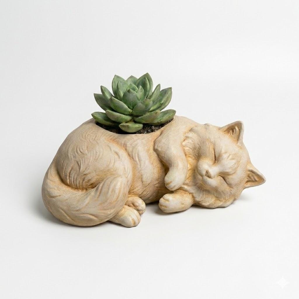 Ragdoll Cat Planter Lying Down Relaxed Sleeping Cat Succulent Pot Cute Home Decor Desk Organizer Gift for Cat Lovers Modern Minimal DesignUX