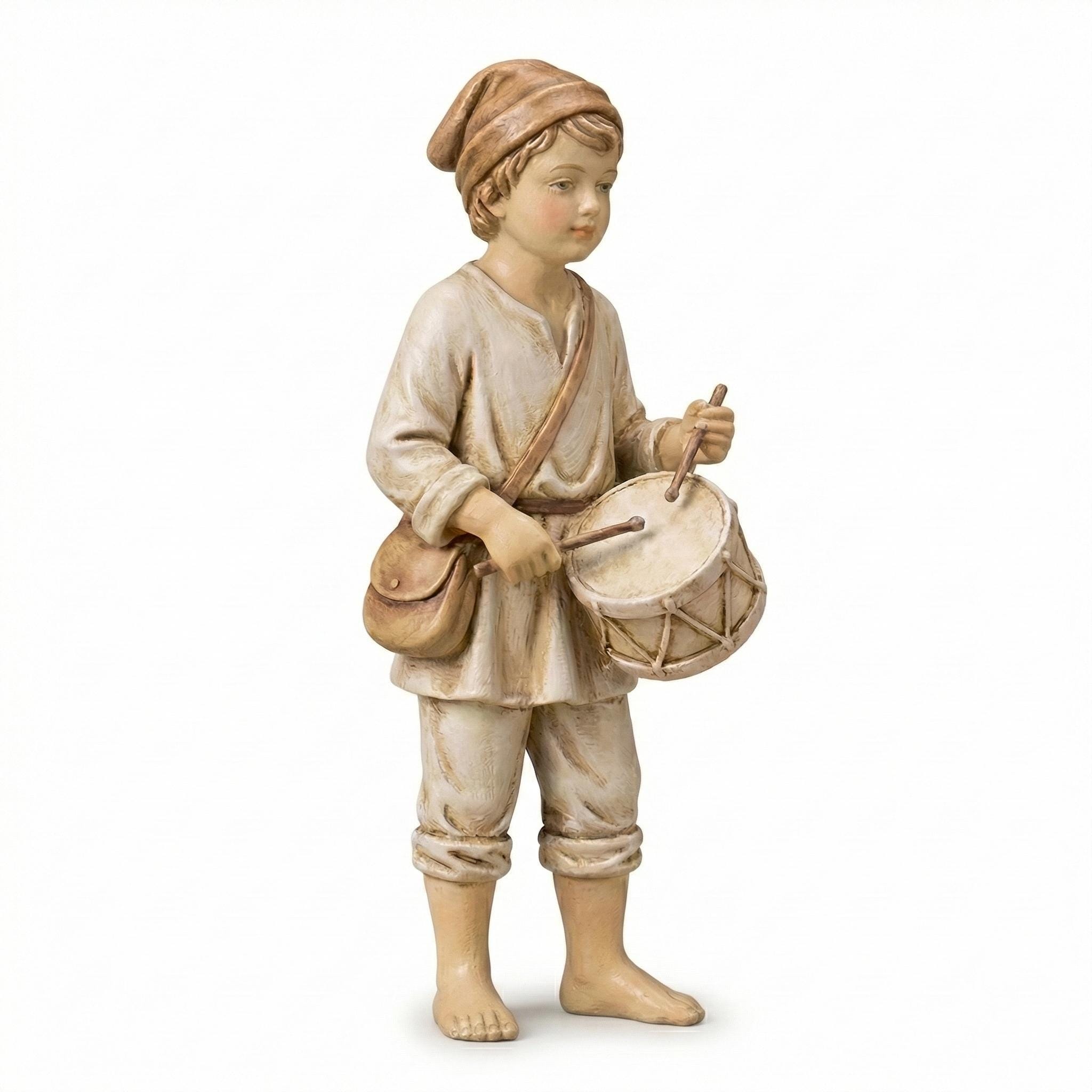 Nativity Drummer Boy Figurine Standing with Drum Hand Painted Finish Traditional Christmas Crèche Decoration Holiday Display
