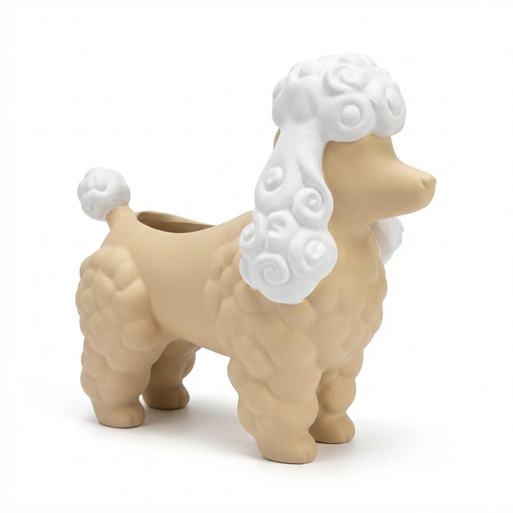 Modern Poodle Planter Decorative Dog Pot Sculptural Home Decor Unique Animal Planter for Succulents Desk Shelf Gift