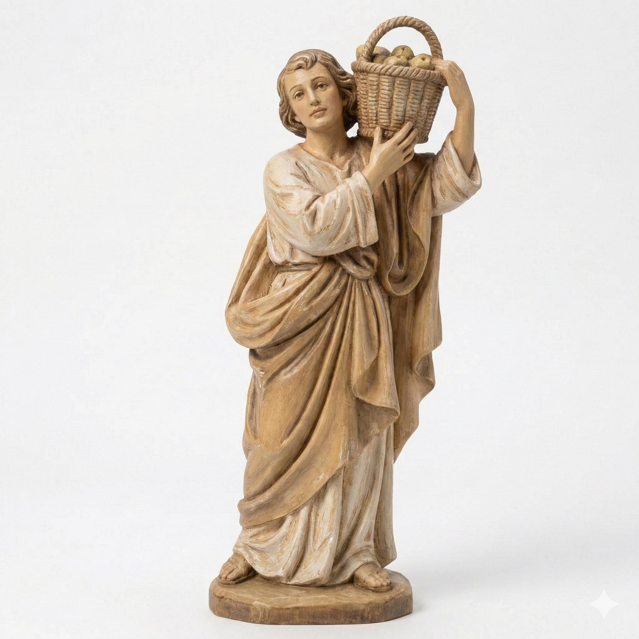 Nativity Shepherd Figurine Carrying Basket Standing Hand-Painted Look Traditional Christmas Creche Figure Rustic Religious Decor