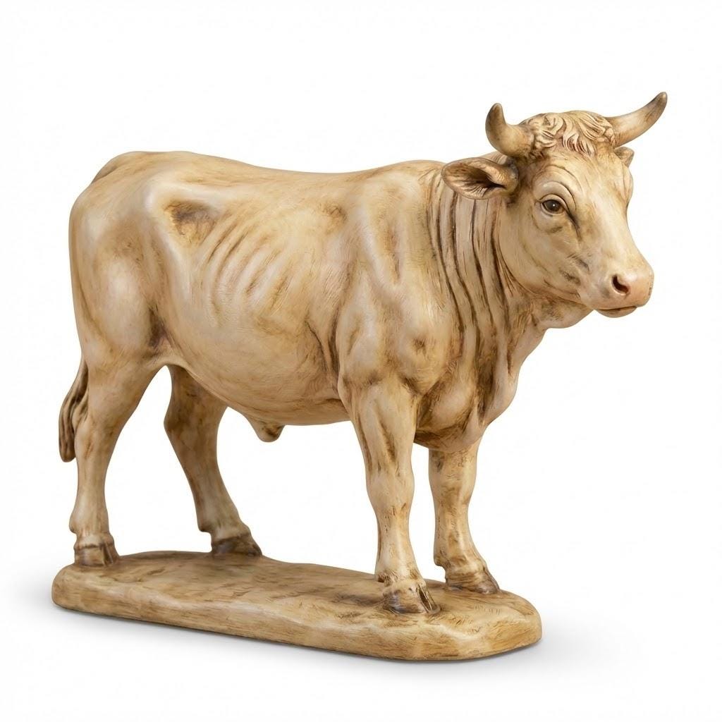 Standing Nativity Ox Figurine in PLA with Realistic Sculpted Detail Hand Finished Traditional Christmas Creche Animal for Indoor Display
