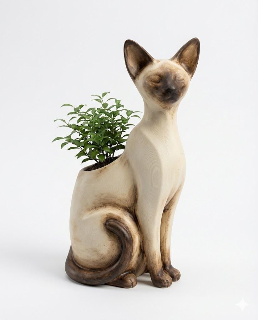 Siamese Cat Planter Sculpture Decorative Indoor Plant Pot Modern Home Decor Gift for Cat Lovers Minimalist Desk Shelf Accent Vase