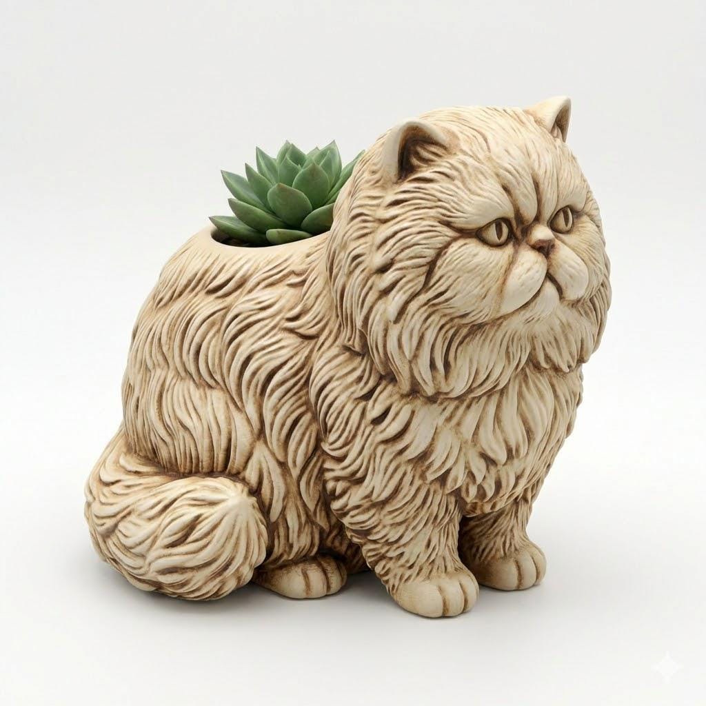 Persian Cat Planter Sculpture Decorative Animal Flower Pot Desk Organizer Home Decor Gift for Cat Lovers Indoor Display