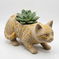 Bengal Cat Planter Crouched Pose Decorative Succulent Pot Modern Animal Sculpture Desk Shelf Home Decor Gift Indoor Outdoor Accent Style Art