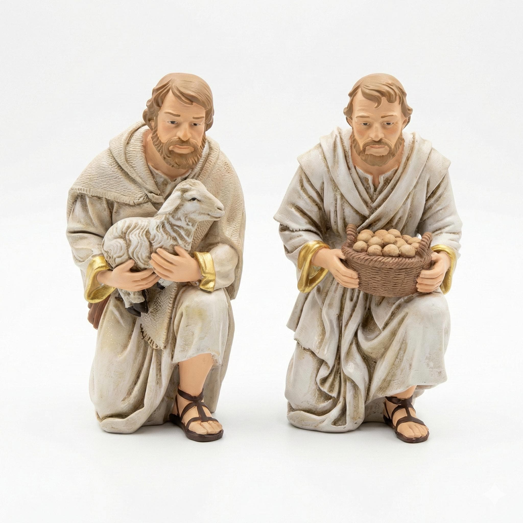 Kneeling Nativity Shepherd Figurines Set Handcrafted Style Christmas Creche Figures for 8-10 Inch Nativity Scene Decor