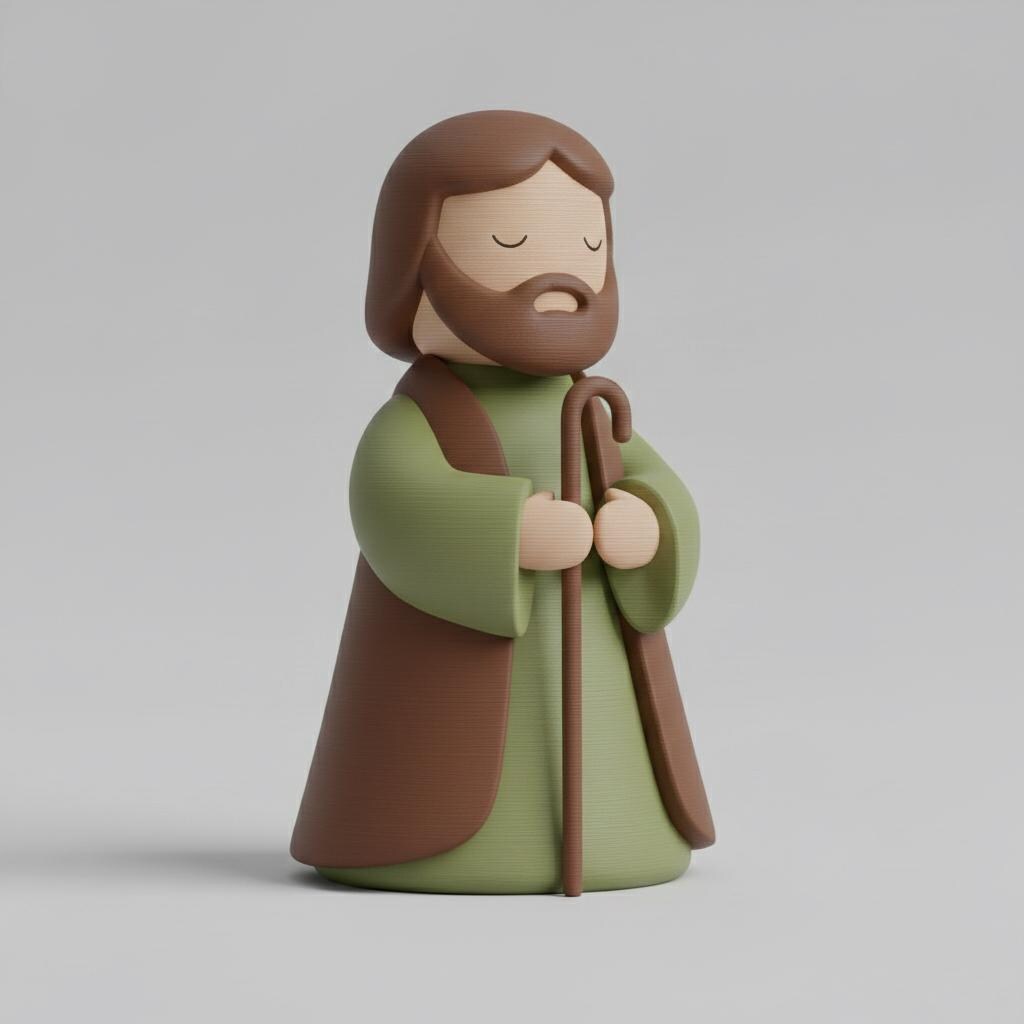 Pop Minimalist Saint Joseph Nativity Figurine Standing Staff Matte Hand Painted Sculpture Religious Decor Christmas Collectible Figure