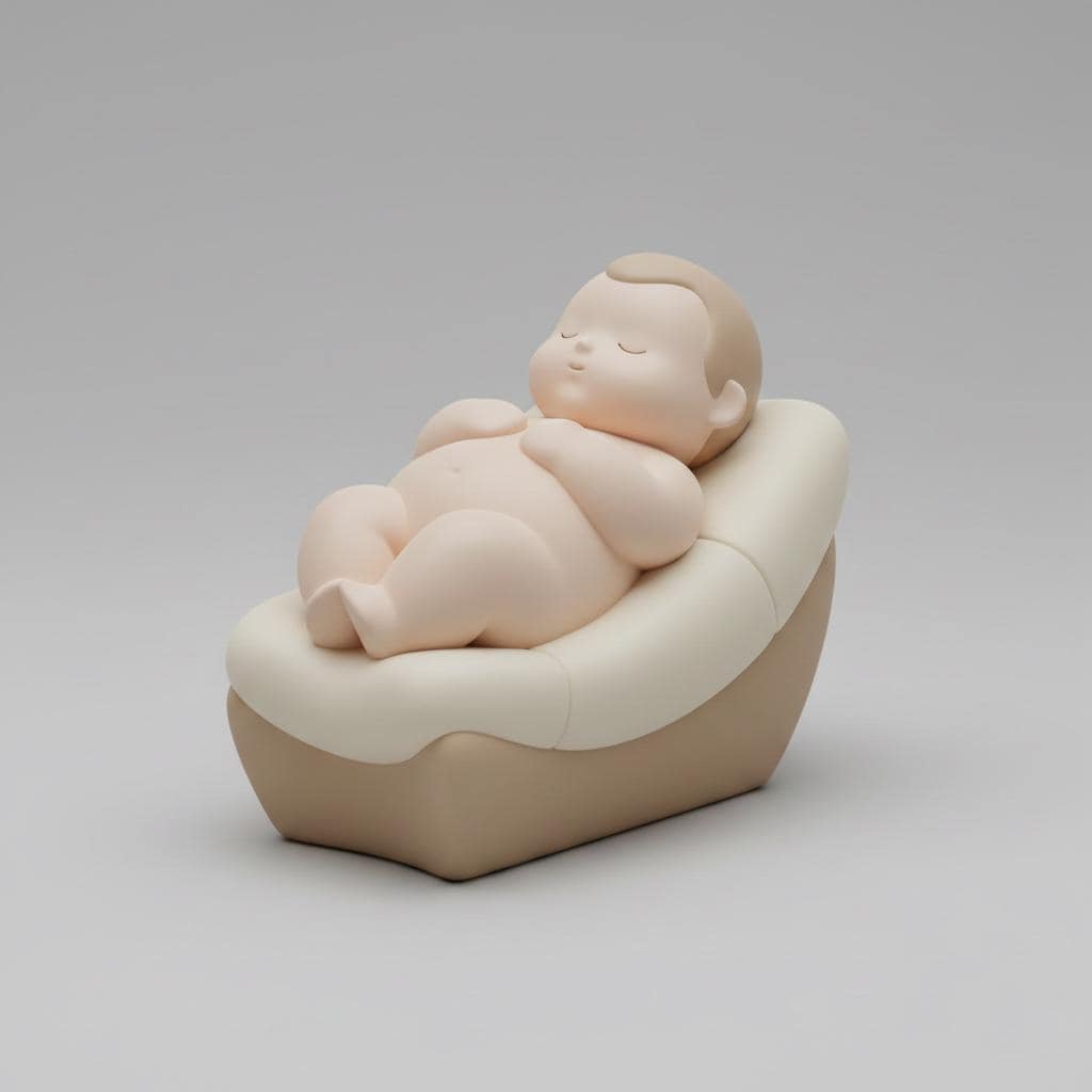 Pop Minimalist Nativity Baby Jesus Figurine in Manger Smooth Rounded Sculpture Modern Religious Decor Collectible Minimal Design