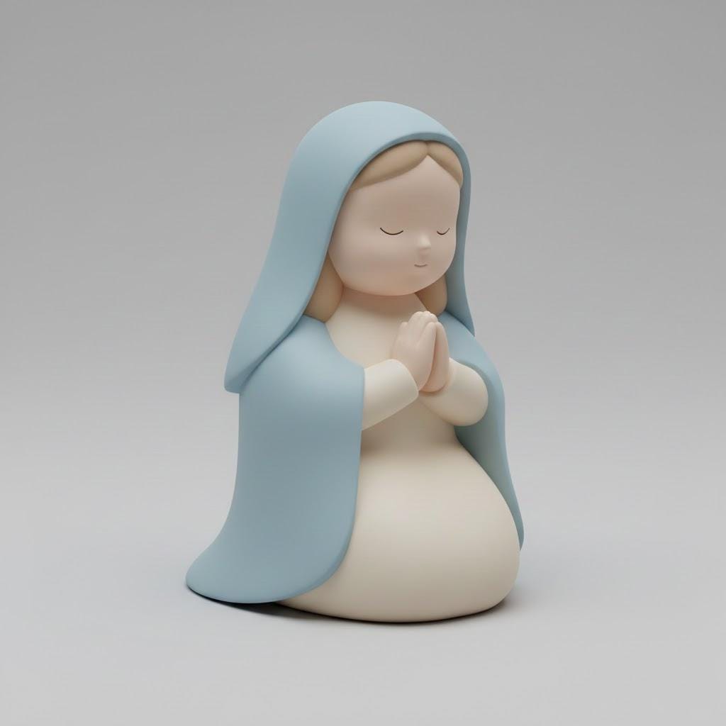 Pop Minimalist Virgin Mary Kneeling Nativity Figurine Hand Painted Matte Finish Religious Decor Christmas Collectible Sculpture