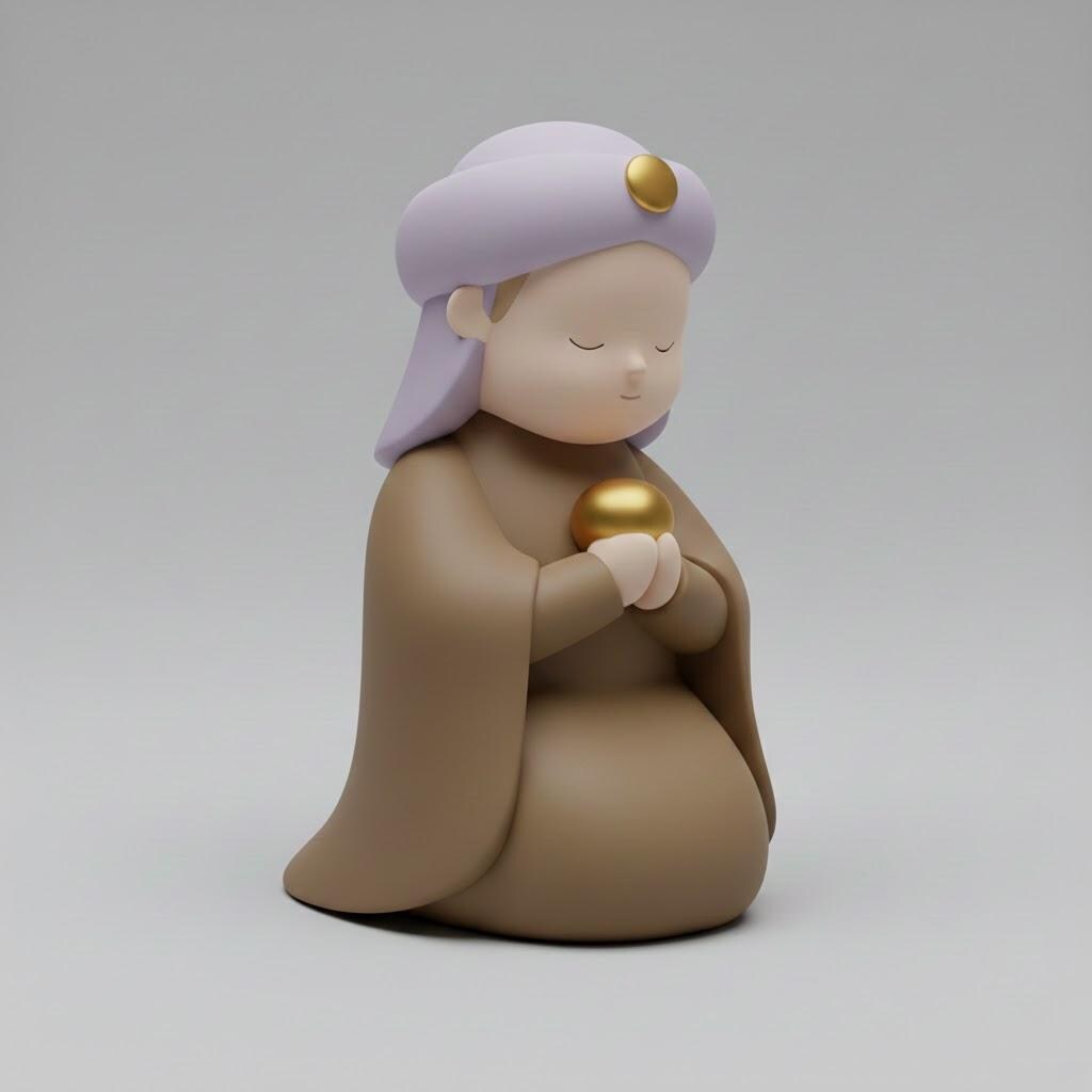 Pop Minimalist Nativity King Balthazar Figurine Kneeling with Gift Modern 3D Printed PLA Decor for Christmas Nativity Scenes