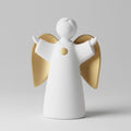 Pop Minimalist Nativity Angel Figurine 3D Printed in Matte White with Soft Gold Wings Modern Standing Angel Decor