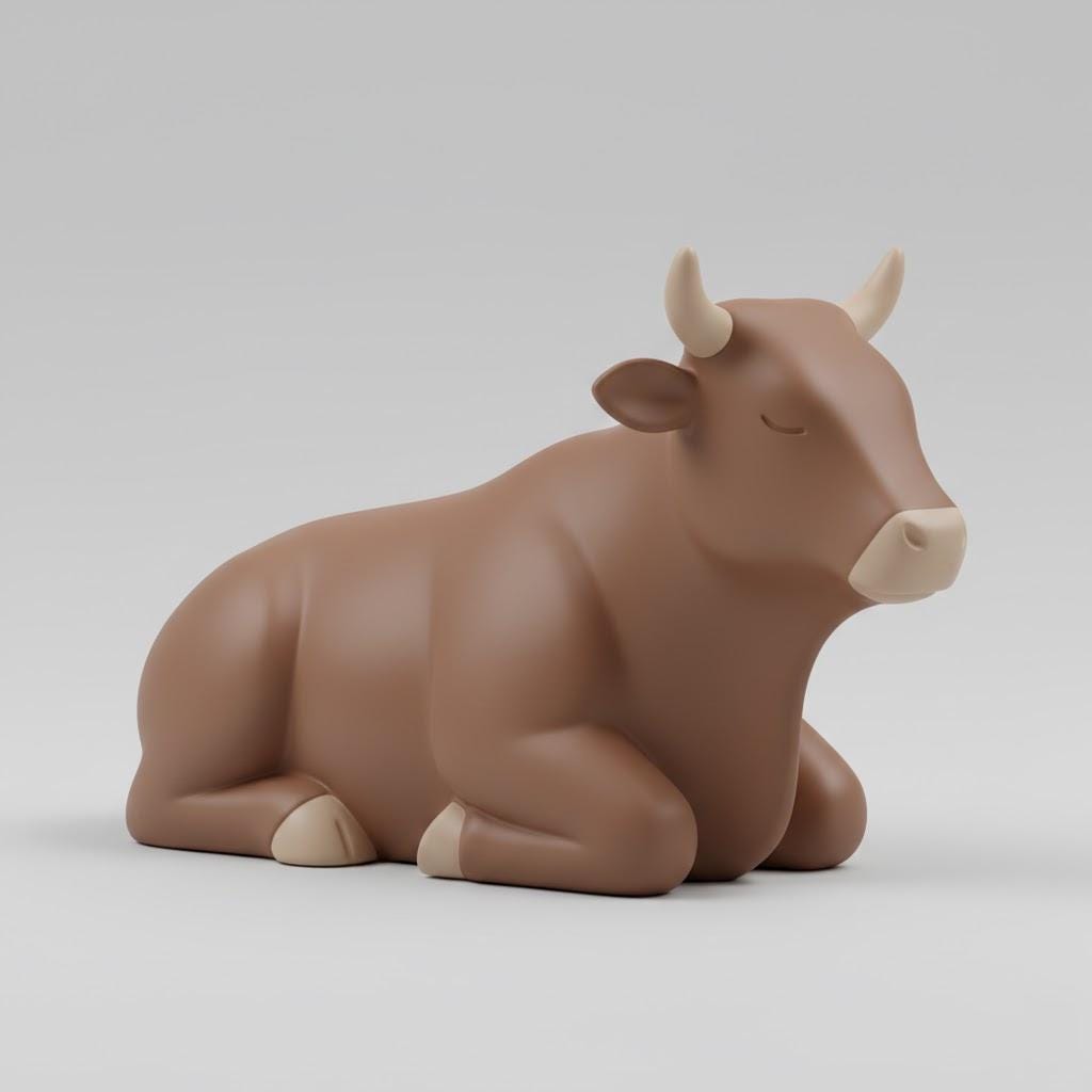 Pop Minimalist Nativity Ox Figurine Lying Down Matte Brown PLA Modern Christmas Crèche Animal Decor Handmade Style