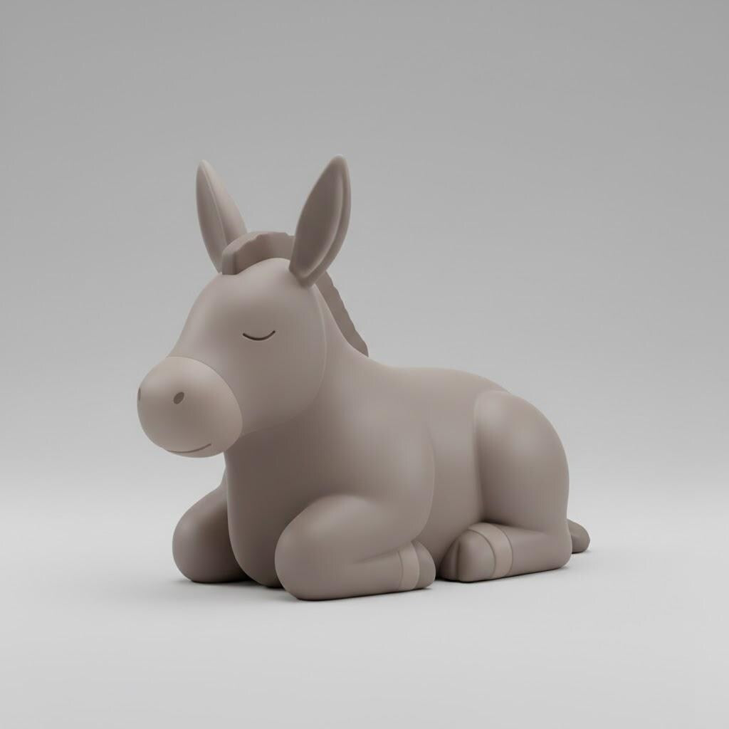 Pop Minimalist Nativity Donkey Figurine Lying Down Matte PLA Sculpture Modern Christmas Decor Handmade Neutral Style