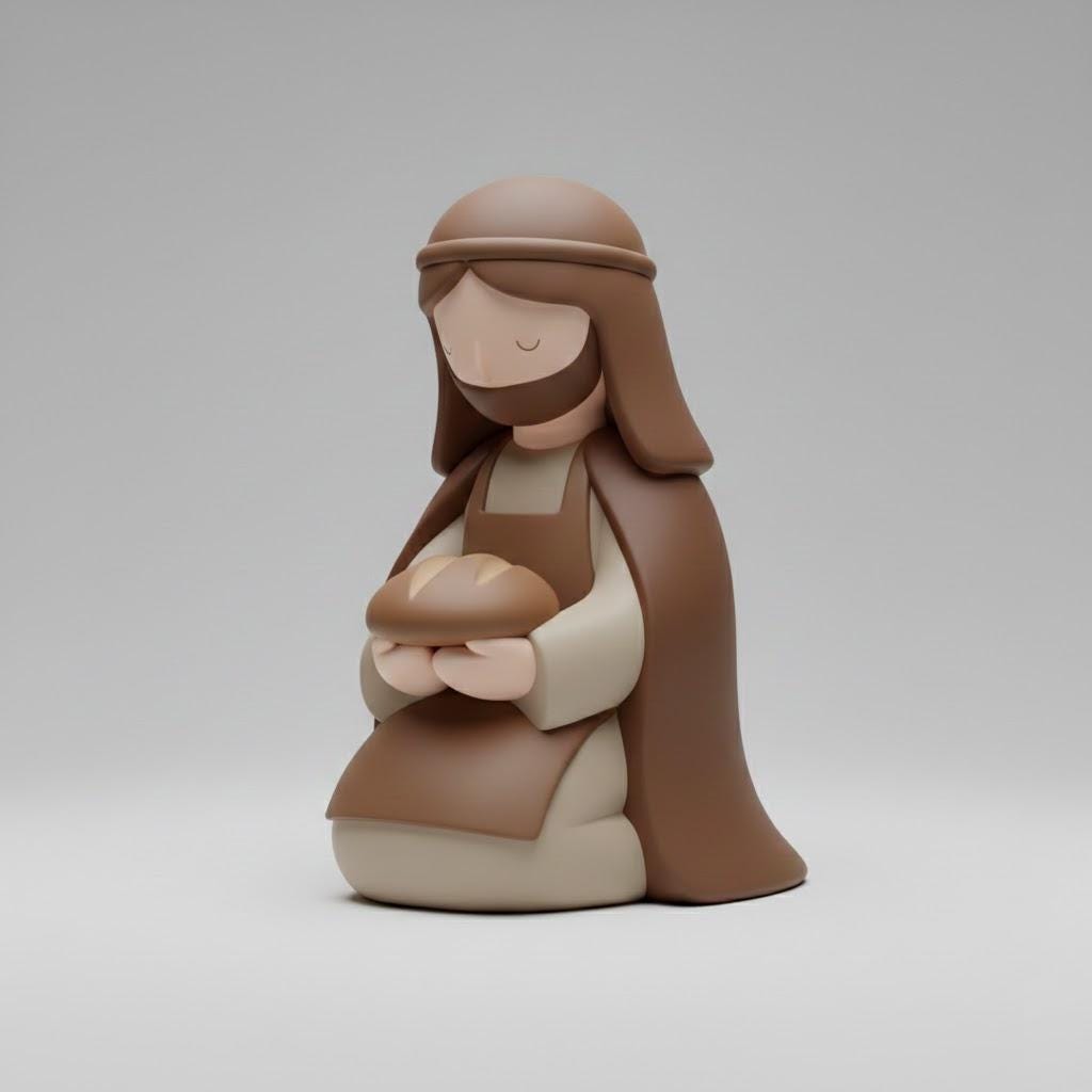 Pop Minimalist Nativity Baker Figurine Holding Bread Matte Earth Tones Modern Christmas Decor PLA 3D Printed Sculpture