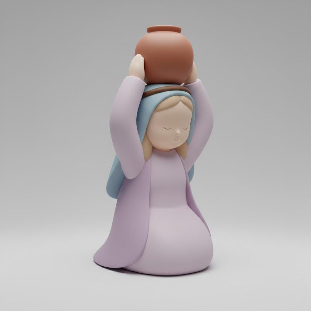 3D Printed Pop Minimalist Nativity Woman Carrying Water Jar Figurine Matte Pastel Finish Modern Christmas Decor