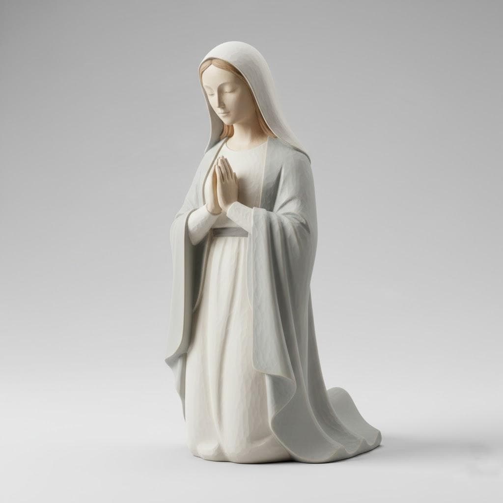 Nordic Scandinavian Virgin Mary Nativity Figurine Kneeling Minimalist Matte PLA Statue Soft Neutral Tones Christmas Decor Handcrafted Style!