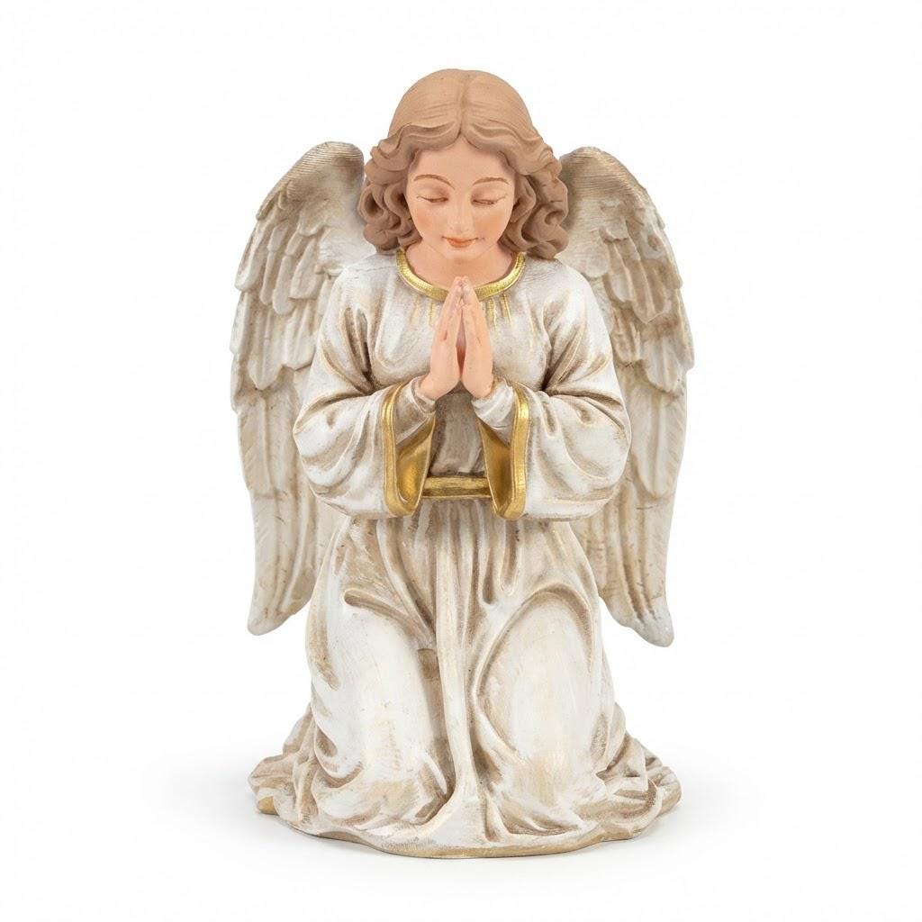 Kneeling Angel Nativity Figurine with Folded Hands and Detailed Wings Religious Christmas Decor 3D Printed PLA Sculpture