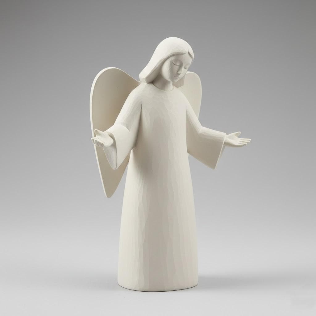 Nordic Minimalist Angel Figurine Standing with Open Arms Matte Off White Scandinavian Style 3D Printed Nativity Decor