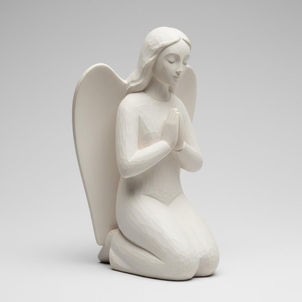 Nordic Scandinavian Kneeling Angel Nativity Figurine 3D Printed Minimalist Angel Sculpture Matte Off White Modern Christmas Decor