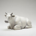 Nordic Scandinavian Nativity Cow Figurine Resting Calmly 3D Printed Minimalist Sculpture Matte Off White Gray Modern Decord