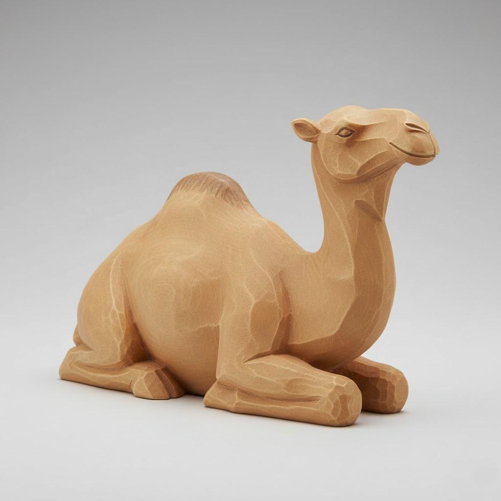 Nordic Scandinavian Camel Nativity Figurine Minimalist 3D Printed Decor Matte Sand Wood Tones Modern Christmas Sculpture