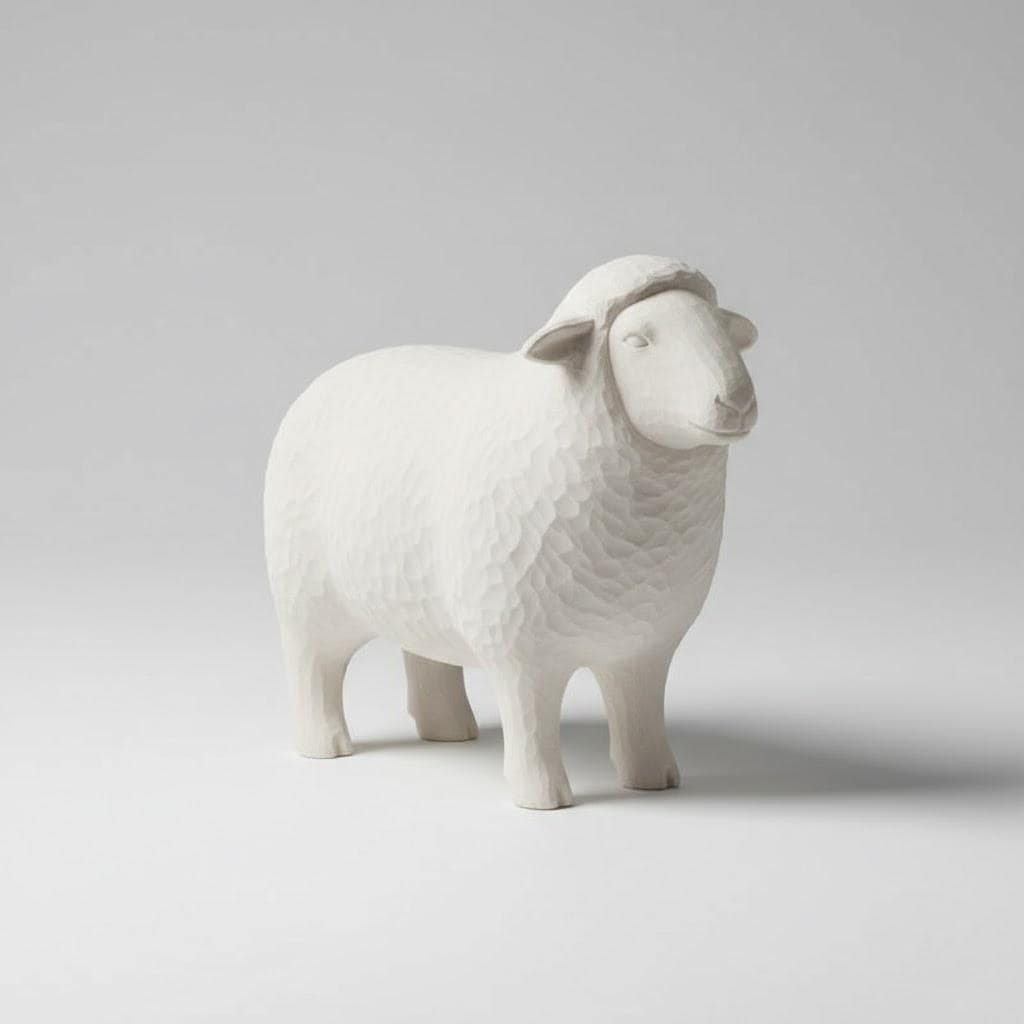 Nordic Scandinavian Nativity Sheep Figurine Minimalist Standing Sheep Decor Matte Off White Modern Christmas Display