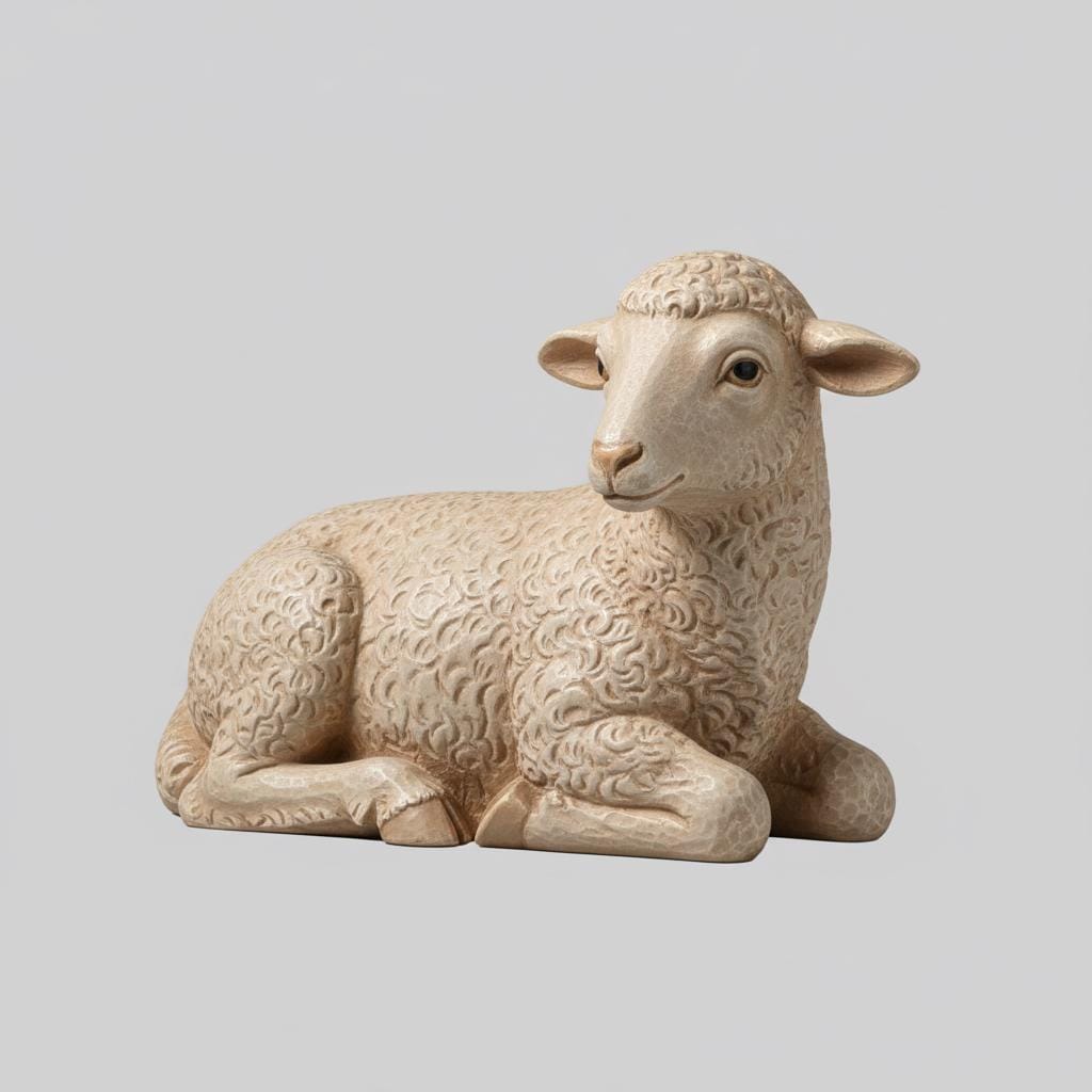 Italian Baroque Nativity Lamb Figurine 3D Printed Decorative Sculpture Calm Seated Lamb Classical Christmas Creche Display