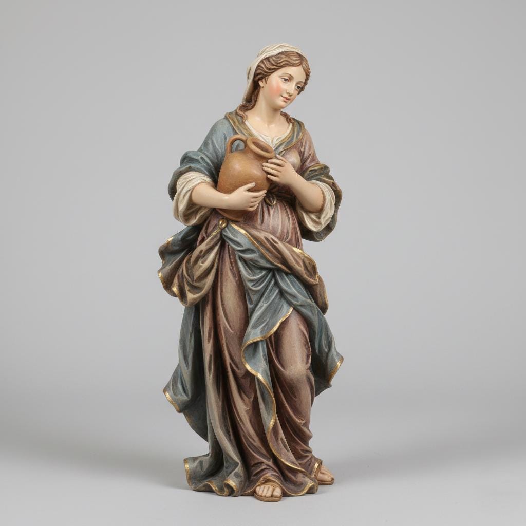 Italian Baroque Nativity Woman Figurine Carrying Water Jar Standing Religious Collector Christmas Display Sculpture Decor
