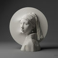 Girl with a Pearl Earring Sculpture Relief - Painting to Sculpture Art Object, Classical Portrait Wall Sculpture