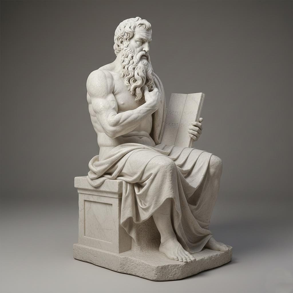 Renaissance Moses Sculpture - White Plaster Monumental Seated Prophet Statue - Matte Finish Classical Art Figure - Museum Style Decor