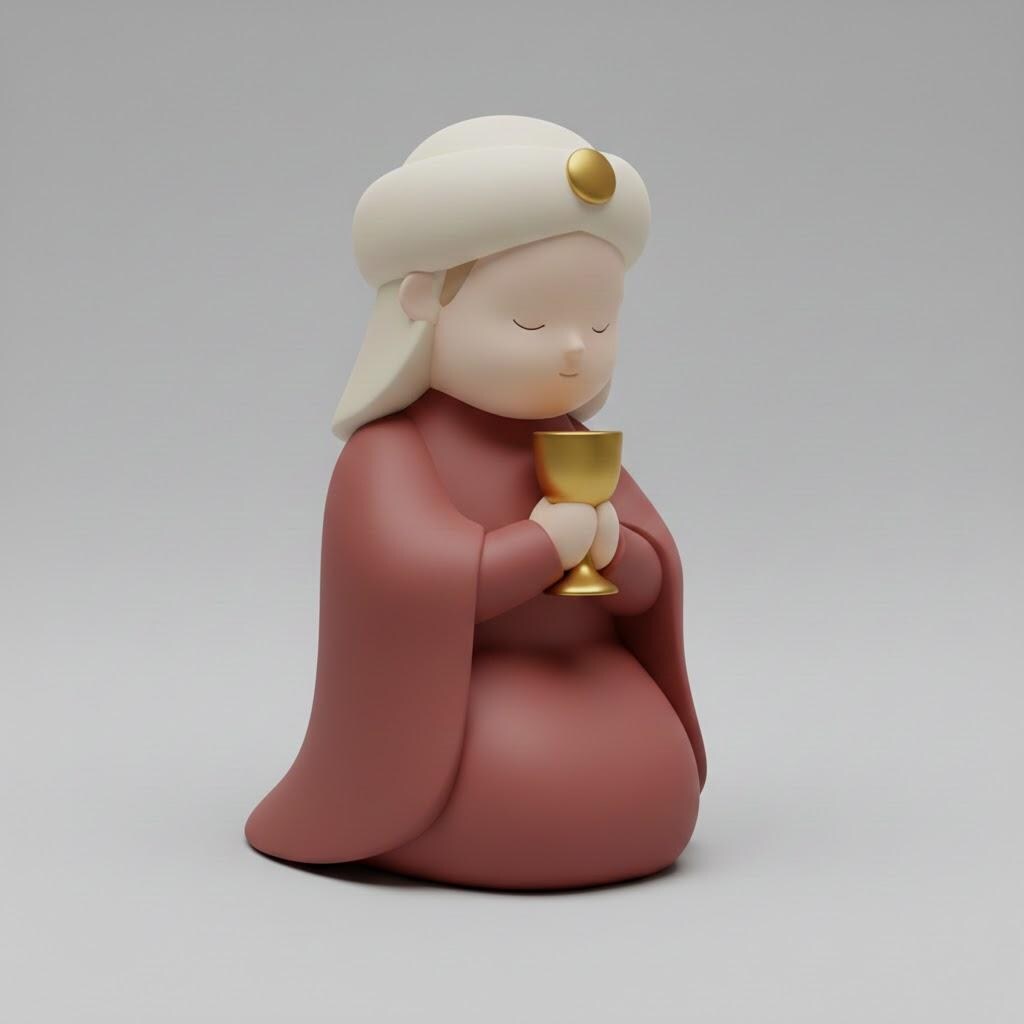 Minimalist King Melchior Nativity Figurine 3D Printed in PLA, Modern Pop Style Wise Man Kneeling with Chalice Christmas Decor