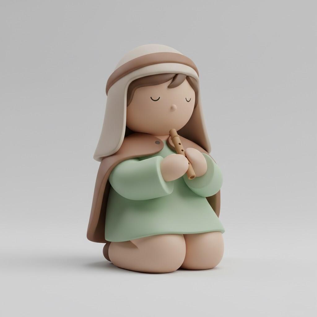 Pop Minimalist Nativity Shepherd Boy Figurine with Flute 3D Printed PLA Matte Finish Modern Christmas Decor Gift