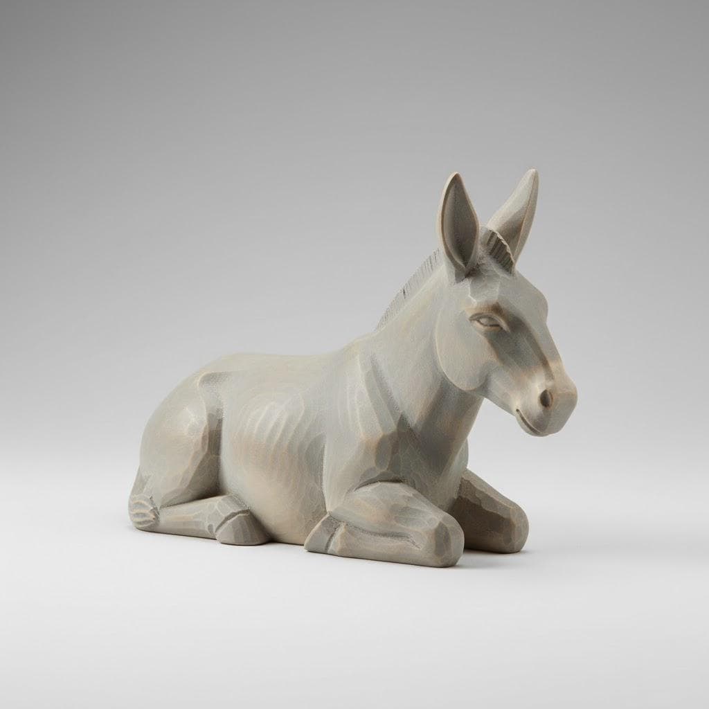 Nordic Scandinavian Donkey Nativity Figurine 3D Printed Minimalist Lying Donkey Matte Stone Look Modern Christmas Decor