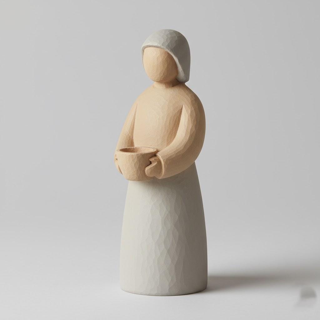 Nordic Scandinavian Nativity Shepherd Figurine 3D Printed Minimalist Handcrafted Style Matte Sand and Pale Gray Decor