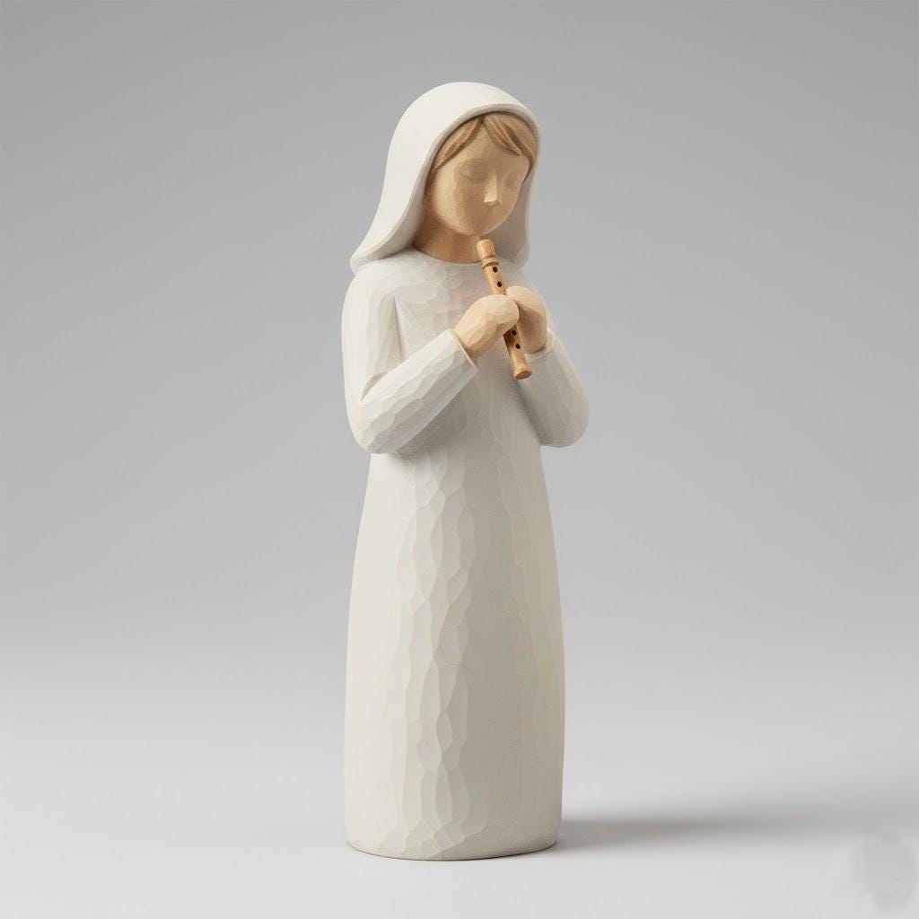 Nordic Scandinavian Nativity Shepherd Boy Figurine with Flute Minimalist Handcrafted Style Matte Finish Home Decor
