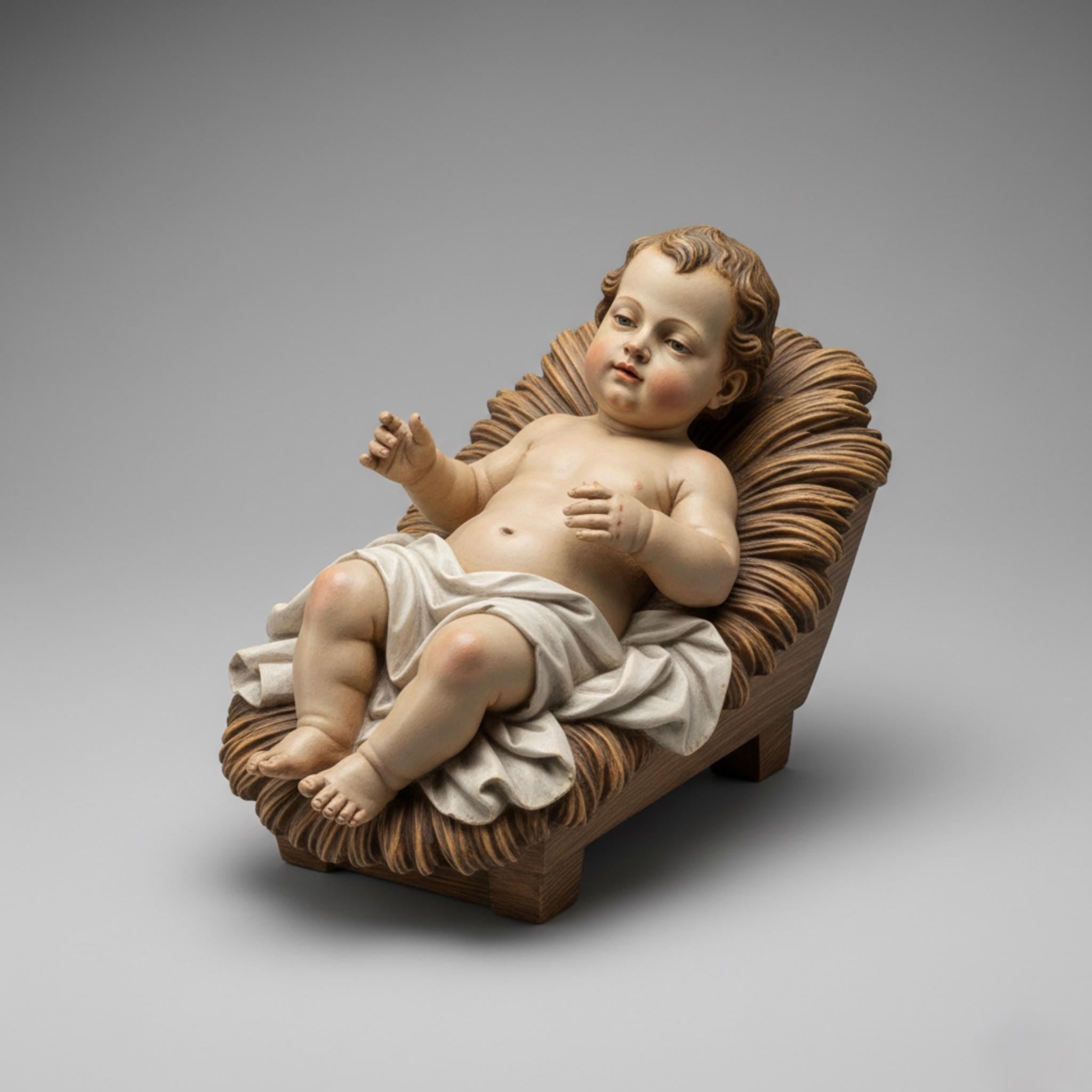 Italian Baroque Nativity Baby Jesus Reclining Manger Sculpture 3D Printed Religious Figurine Collector Christmas Decor