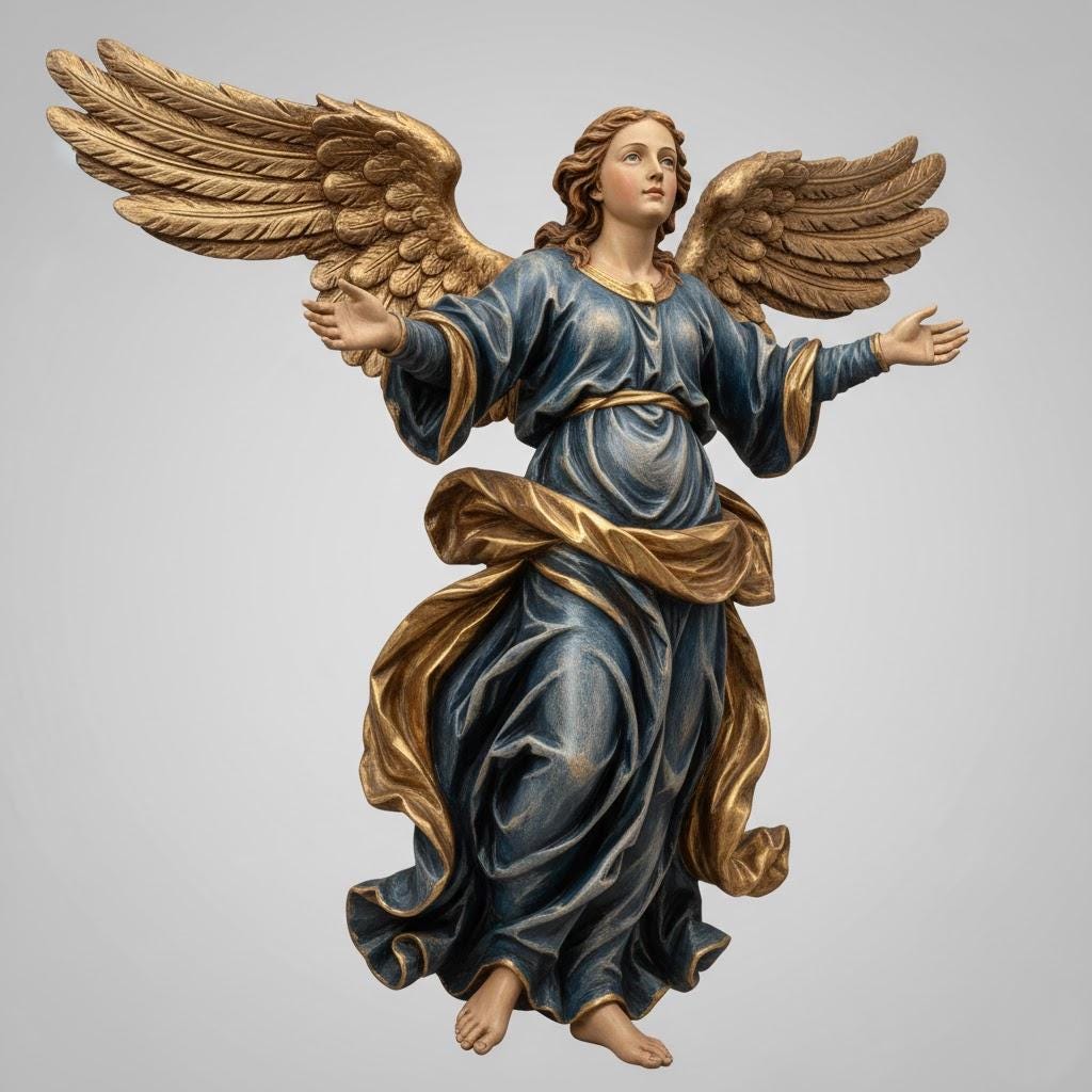 Italian Baroque Announcing Angel Figurine with Open Arms, Handcrafted Style Religious Sculpture, 3D Printed Matte Finish Decor