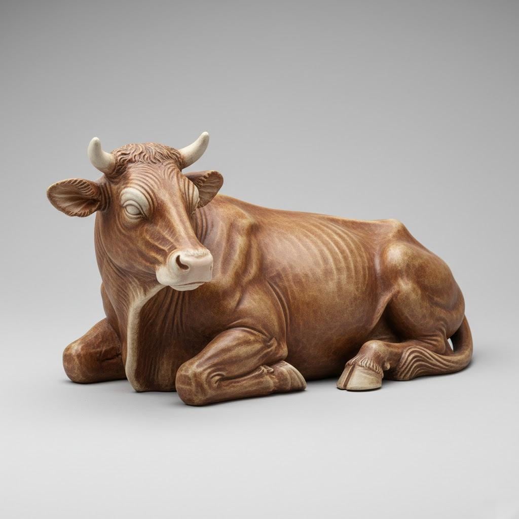 Italian Baroque Nativity Cow Figurine Resting Ox Sculpture handcrafted PLA Christmas Crib Companion Scene Decor