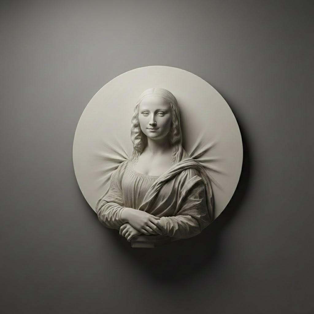 Mona Lisa Relief Sculpture - Painting to Sculpture Transition Art Object - Plaster Wall Sculpture