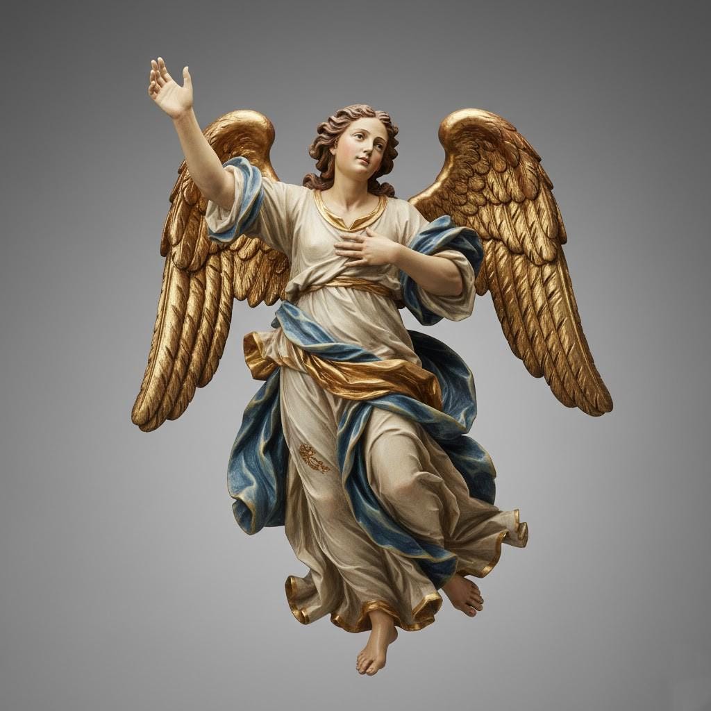 Italian Baroque Angel Figurine Announcing Pose Sculptural Winged Nativity Collector Display Religious Decor 3D Printed Statue Art