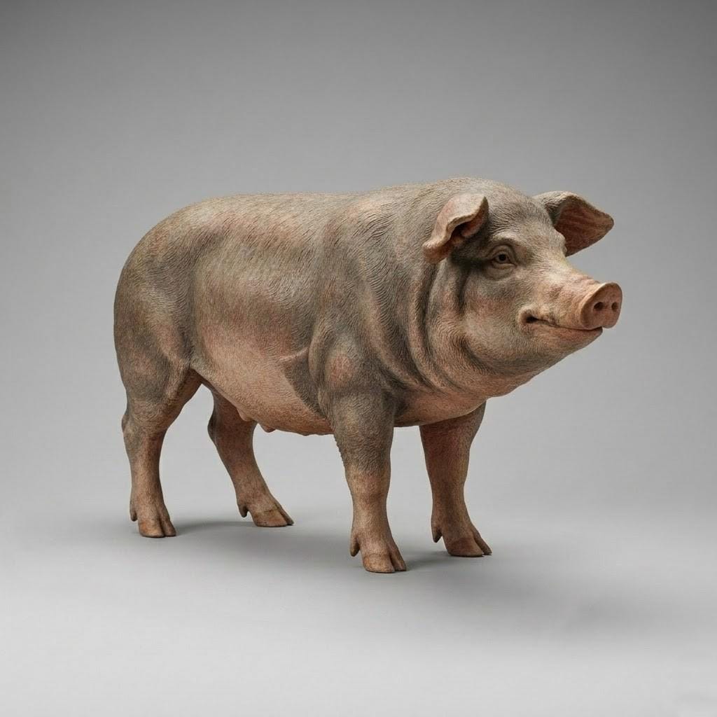 Italian Baroque Standing Pig Nativity Figurine Rustic Farm Animal Sculpture Religious Scene Companion Decorative Collector Object 3D Print