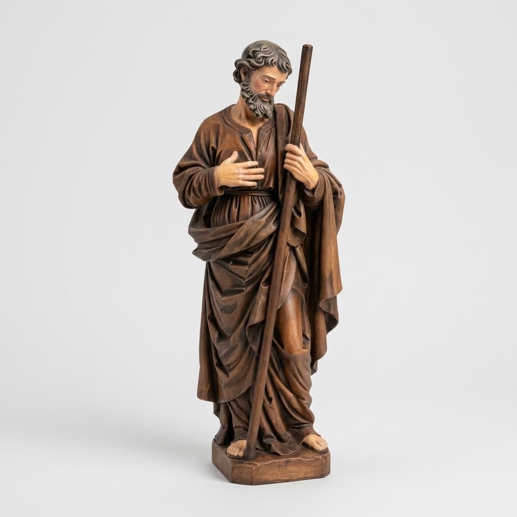 Italian Baroque Saint Joseph Nativity Figurine 3D Printed Sculpture with Staff Classical Protective Posture Matte Finish