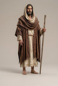 Biblical Historical Jesus Figurine Standing Shepherd Staff Humble Linen Garment Religious Collectible Sculpture Decor Display Figure